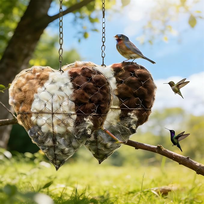 2026 New Handmade Alpaca Fiber Bird Nesting Heart,Refillable Alpaca Bird Nesting Material,Nesting Material for Wild Birds and Hummingbirds for Fowl Gifts Animal Hummingbirds Lovers (2pcs)