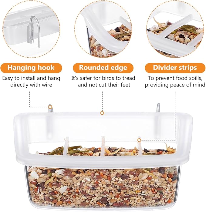 Veemoon 2pcs Splash Hanging Plastic Bird Cage Feeder No Mess Bird Cage Feeder Small Pet Parrot Feed Bowl Parrot Food Feeding Storage Container for Pet Parakeets, Cockatiels, Finches (4.5 * 2.3inch)