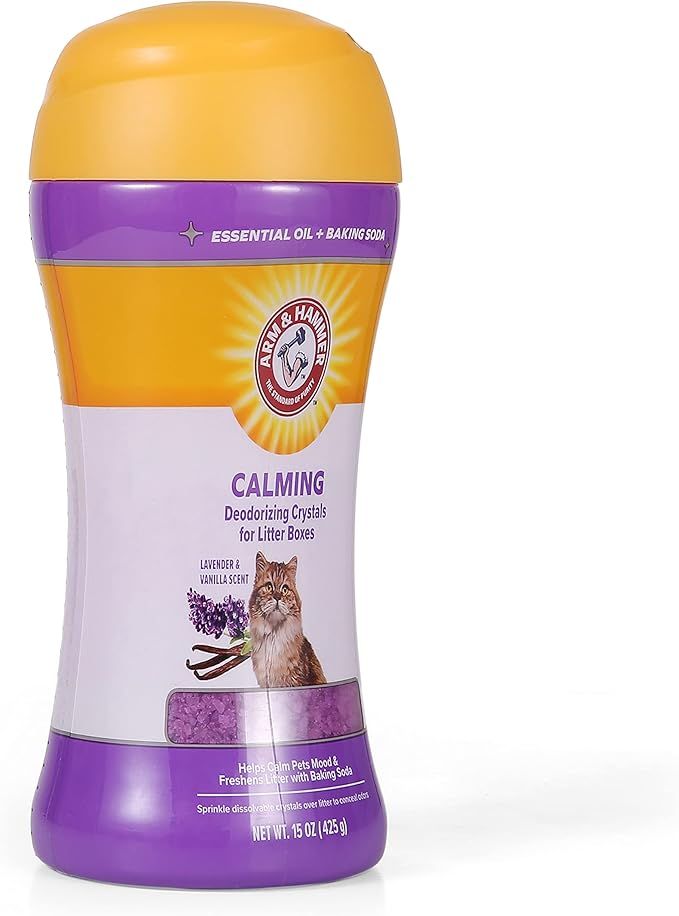 Arm & Hammer Cat Litter Deodorizing Crystals with Baking Soda, Odor Neutralizer, Dissolving Litter Box Deodorizer for Cat Odor Control, Lavender and Vanilla Scent, 15 Oz