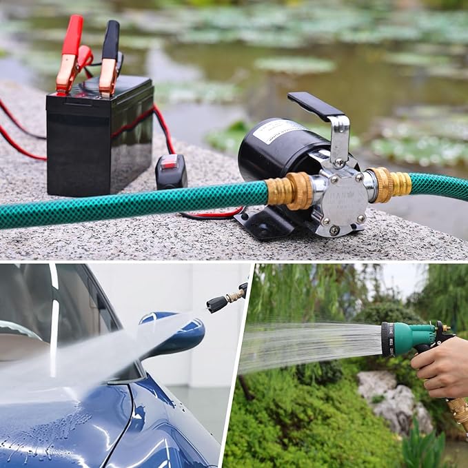 FIDISP 12 Volt Water Pump, Portable Transfer Pump, 330GPH Larger Flow, 1/10HP Electric Utility Pump with On/Off Switch, 2 * 6’ Water Hose Kit for Garden Pools Aquariums Hot Tub