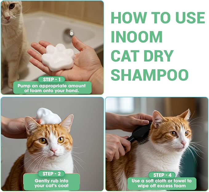 Korean Vegan Cat Dry Shampoo 300ml – Waterless Natural Foam Cleanser for a Kitten to Adult Cats,Soothing Damaged Skin, Removing Odors & Dander Reducing – Gentle & Waterless – Made in Korea