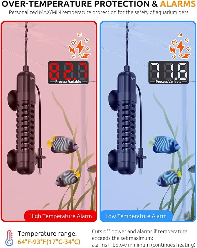 SEAOURA Small Aquarium Heater, 50W Fish Tank Heater 5-10 Gallon, Temp Probe | Adjustable Max & Min Temp Protection, 5.7 IN Submersible Heater with Auto Power-Off Intelligent Controller Fresh/Saltwater