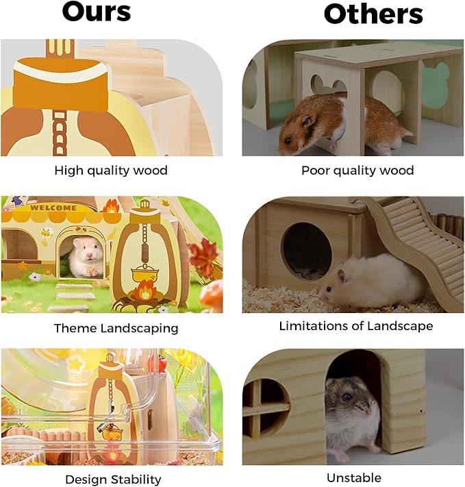 Mni&moe Hamster Water Bottle for Glass Tank – 4 oz Guinea Pig Water Bottle No Drip with Wooden Holder Small Animal Water Dispenser Hamster Cage Accessories for Rats, Chinchilla, Gerbils