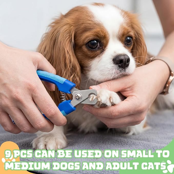 9 Pcs Small Dog Nail Clippers Bulk with Safety Guard to Avoid Over-Cutting Pet Nail Claw Grooming Pet Cutter Toenail Trimmer for Small Medium Dogs Nails Home Grooming (Plain)
