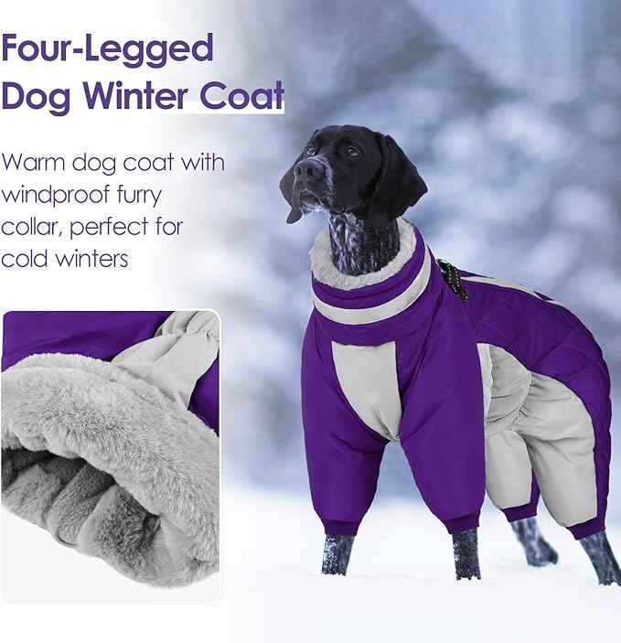 Full Body Dog Coat - Warm Fleece Jacket for Small Dogs, Turtleneck Winter Coats with Harness, Reflective Dog Snowsuit Windproof Puffer Jackets with Legs for Chihuahua, Yorkie, Purple XS