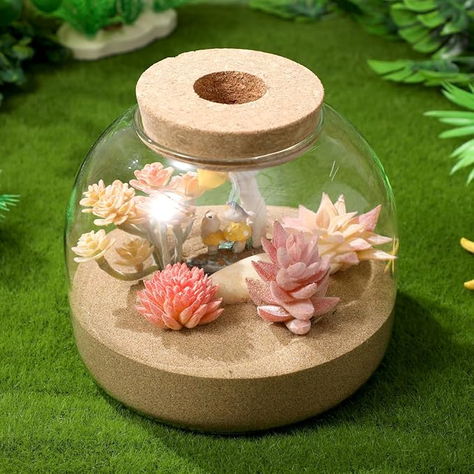 iplusmile Glass Plant Terrarium Jar, Tabletop Succulent Bubble Planter with Cork Lid, Open Mouth Round Fish Bowl Vase Sealed Glass Bottles Vial for Home Decor