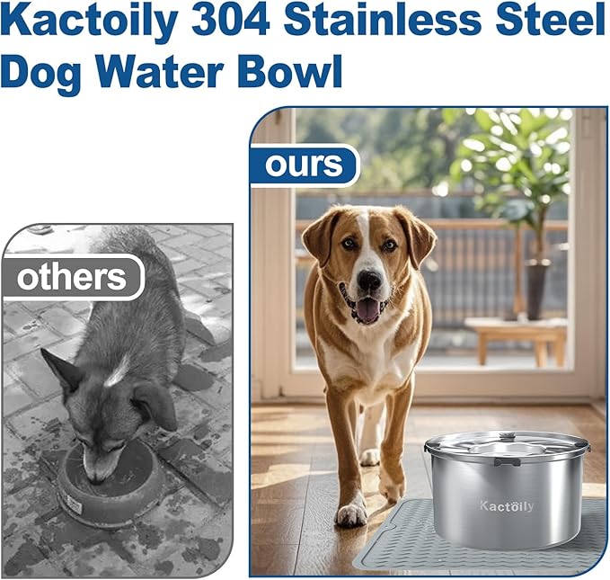 kactoily 1.47 Gal Stainless Steel Dog Water Bowl, 24 Cups Large No Spill Dog Bowl with Non-Slip Mats, Splash Proof Slow Water Drinking for Messy Drinkers