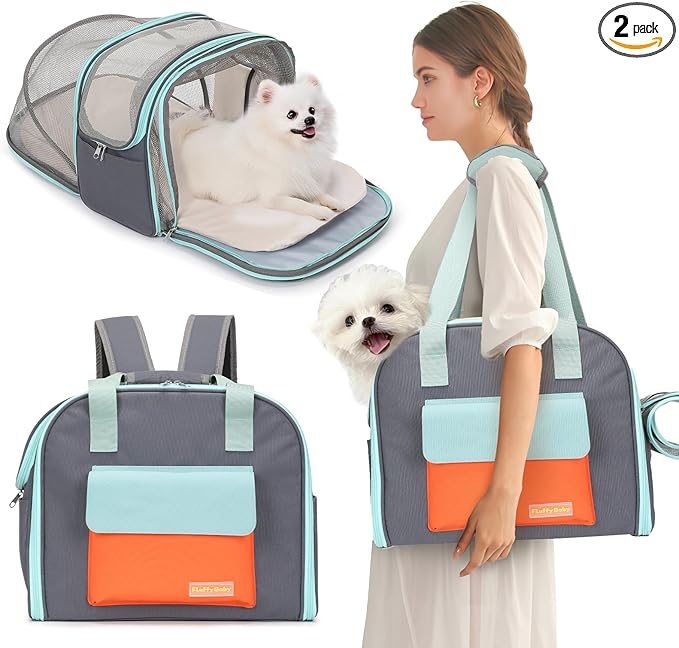Expandable Cat & Small Dog Carrier Backpack, Soft-Sided Airline-Approved Pet Travel Bag with Dual-Side Expansion, Under-Seat Fit, Breathable Mesh, for Hiking, Vet Visits & Trips (Up to 22 lbs)