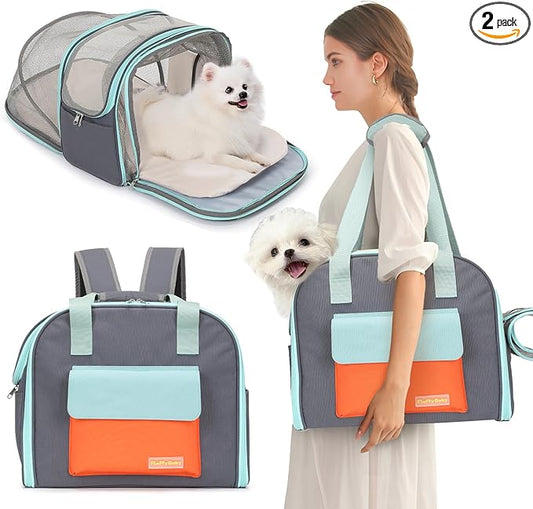 Expandable Cat & Small Dog Carrier Backpack, Soft-Sided Airline-Approved Pet Travel Bag with Dual-Side Expansion, Under-Seat Fit, Breathable Mesh, for Hiking, Vet Visits & Trips (Up to 22 lbs)