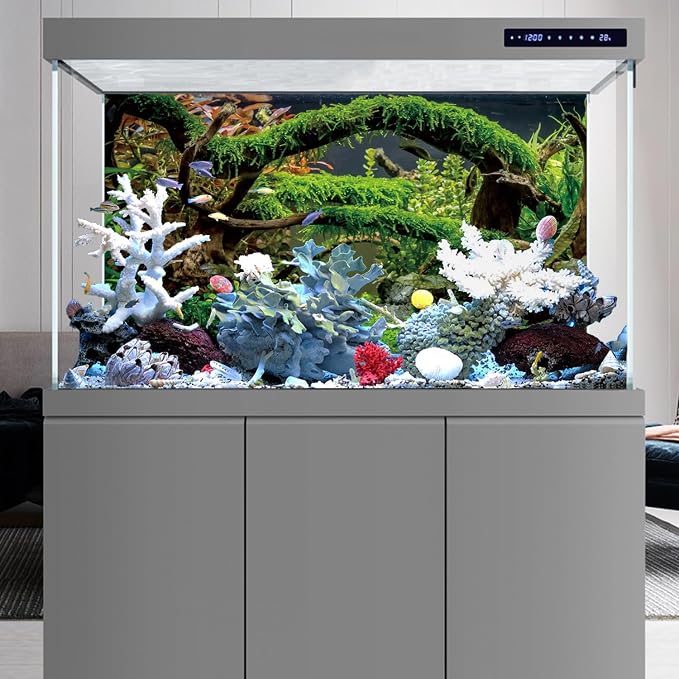 AWERT 72x24 inches Aquarium Background Branches Terrarium Background Aquatic Plant River Bed & Lake Fish Tank Background Vinyl Background