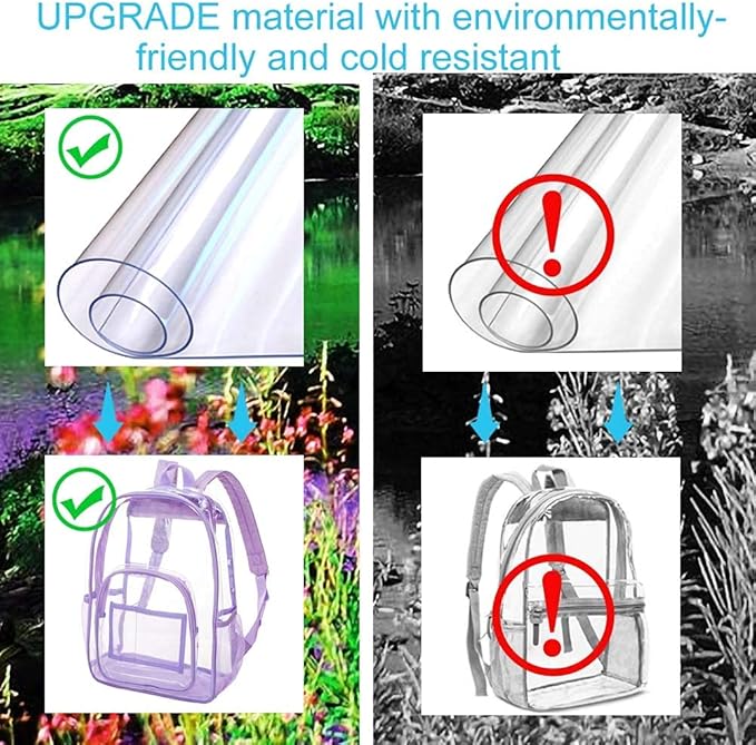 CCJPX 3Pcs Clear Backpack for Girls, School Transparent Bookbag, Heavy Duty See Through Backpacks for Teens Elementary