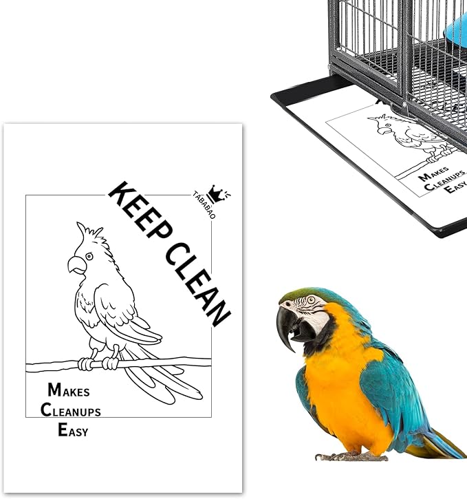 Bird Cage Liners, Bird Cage Paper Liners, 50pcs Disposable Cage Liners, Pre-Cut Bird Cage Liners for Parrot, Parakeet, Conure, Cockatiel, Kraft Paper Cage Liners, 17 X 11 inch, White