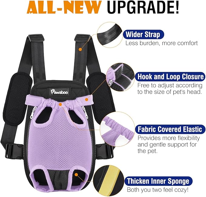 Pawaboo Pet Carrier Backpack, Adjustable Pet Front Cat Dog Carrier Backpack Travel Bag, Legs Out, Easy-Fit for Traveling Hiking Camping for Small Medium Dogs 5-8lbs, Medium Size, Purple