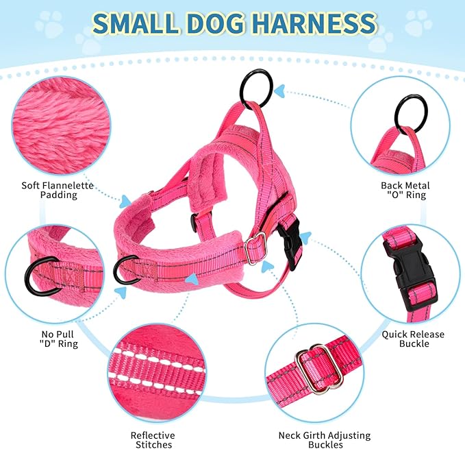 Lukovee No Pull Dog Harness and Leash Set, Soft Padded Small Dog Harness, Neck & Chest Adjustable Reflective Vest Puppy Harness with 4ft Lightweight Anti-Twist Dog Leash for Small Dogs (S, Pink)