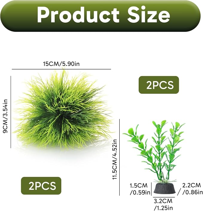 4 Pcs Silk Plants for Fish Tank, Realistic Aquarium Plants Live Decor with Weighted Base, Green Aquascaping Accessories for Betta Tanks, Reptile Terrariums, and Freshwater Setup