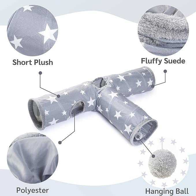 JanYoo Bunny Tunnel Rabbit Hideout Cat Toys for Rabbits Accessories Guinea Pig Ferret Kitty 3 Ways Collapsible Tunnels (Star)