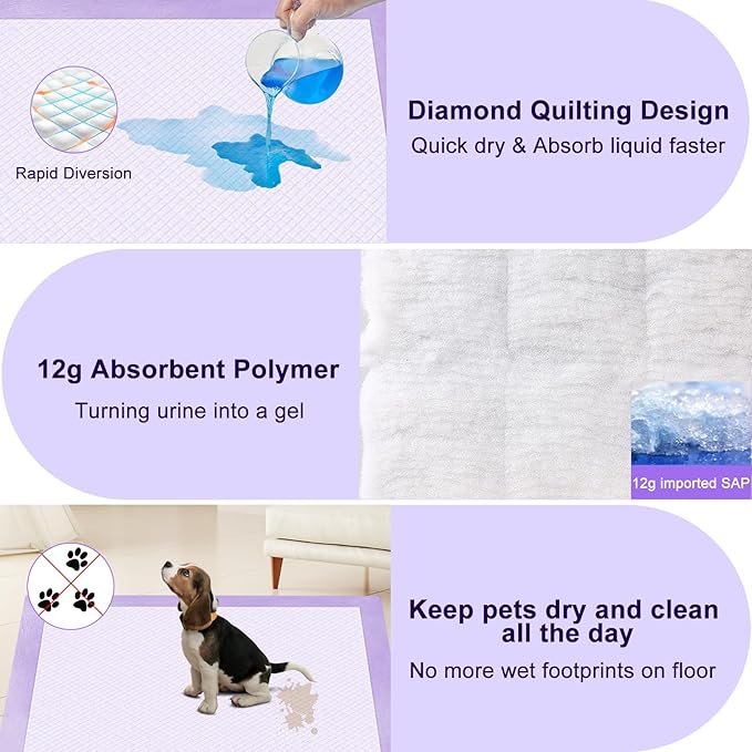 Boscute Lavender Scented Thicken 6 Layers Heavy Absorbent 30"x36" Pet Training Dog Pee Pads, Extra Large Polymer Leak-Proof Quick Dry Puppy Pee Pads, Disposable Pee Pads for Dogs Cats Rabbit 100Counts