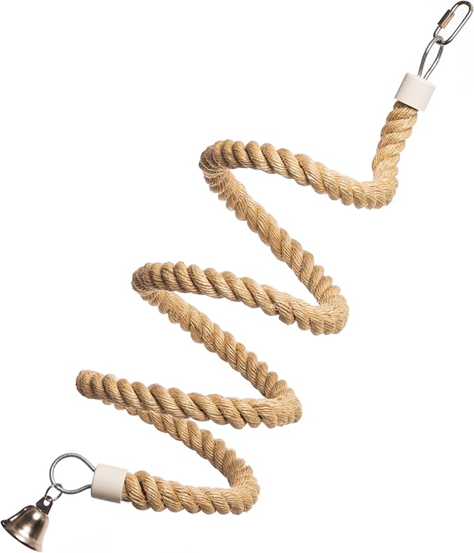Boing Rope Perch for Parrots, Bendable Natural Sisal Spiral Hanging Bungee Perch with Stainless Steel Mount, Cotton Alternative Cage Accessory, Perch for Cockatiels, Parakeets, Doves, Budgies (6 ft)