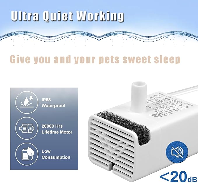 Cat Water Fountain Pump Replacement JY-830 Submersible Motor | Cat Fountain Pump Replacement,Fountains Pump for Stainless Steel Cat Dispenser,Ultra Quiet Dog Drinking Fountain Pump