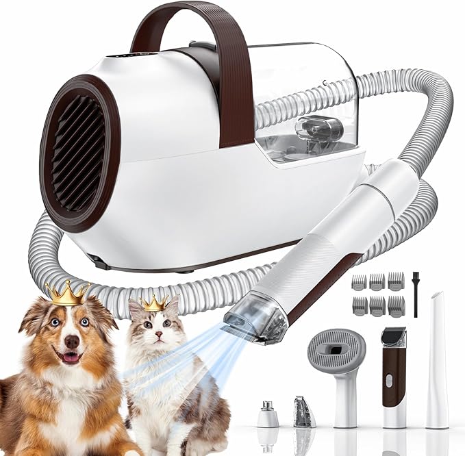 Dog Grooming Vacuum, Dog Grooming Kit with Pet Clipper Nail Grinder, 3 Suction Modes Dog Brush Vacuum with 6 Pet Grooming Tools (Auburn)