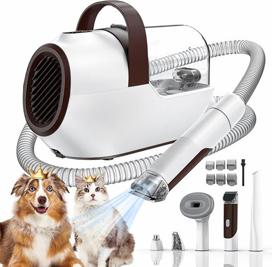 Dog Grooming Vacuum, Dog Grooming Kit with Pet Clipper Nail Grinder, 3 Suction Modes Dog Brush Vacuum with 6 Pet Grooming Tools (Auburn)