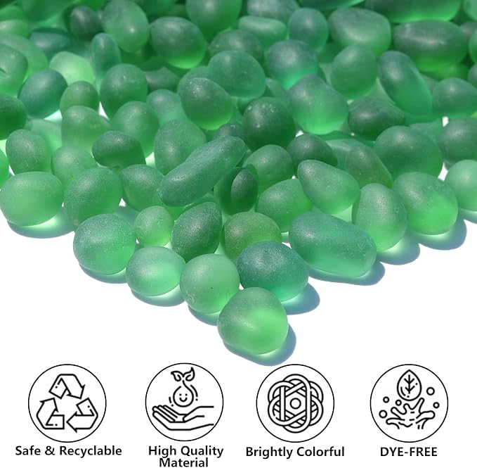 QYGL Sea Glass Stones - 2.9LB/46.4oz Green Frosted Glass Pebbles | Glass Gemstones Perfect for Aquarium Rocks, Fish Tank Gravel, Vase Fillers, Seaglass DIY Crafts, and Home Decor