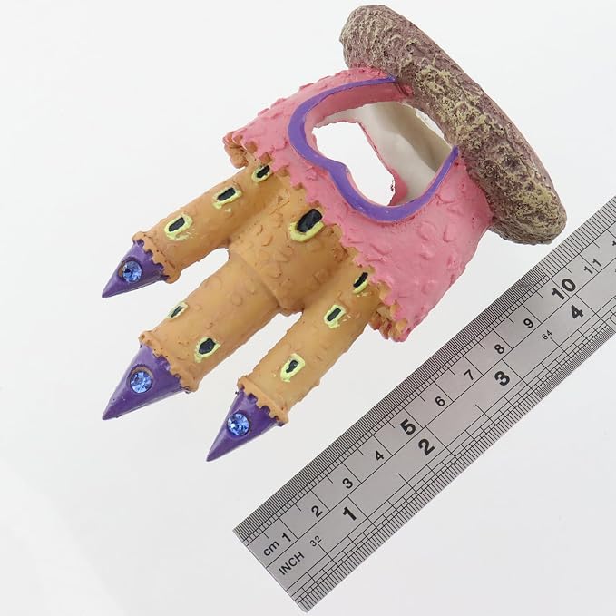 HEVSTIL 3D Resin Aquarium Castle, Cartoon Fish Tank Ornament Safe for Tanks | Available in multicolor & pink. Non-toxic, safe for all fish. Provides cave hideout for betta, shrimp, cichlids. Medium size