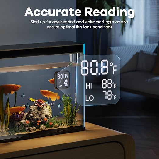 Smart Digital Fish Tank Thermometer,Aquarium Thermometer | LED Display, ±0.9°F, Alarm for Aquarium & More | 5-200 Gallon | High/Low Temperature Alert