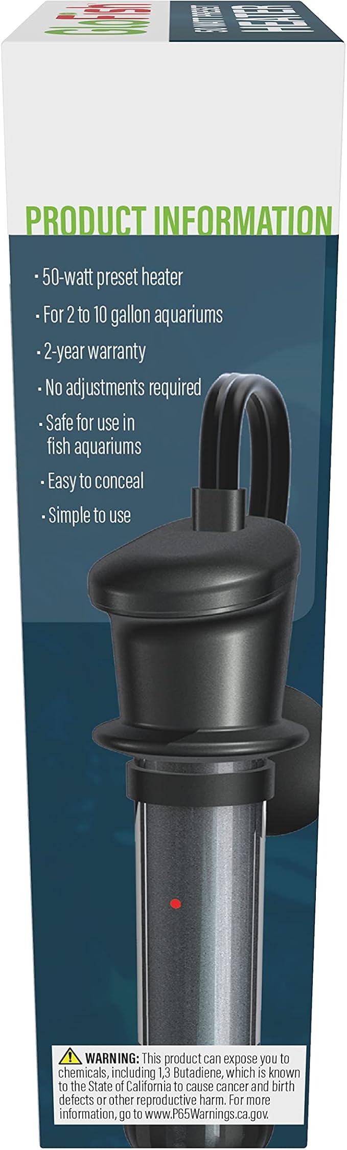 GloFish Submersible Heater 50 Watts, for Aquariums Up to 10 Gallons, UL Listed,BLACK