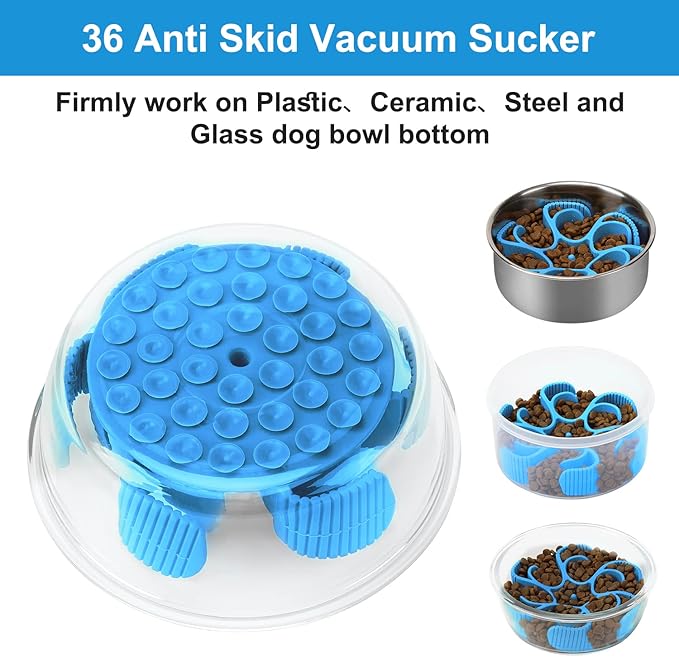 Anipaw Dog Slow Feeder Bowls Silicone Spiral Pet Food Feeder Insert to Slow Down Eating for Large Medium Small Breed Dogs Perfect with Stainless Steel Glass Ceramic Pet Bowls (Blue)