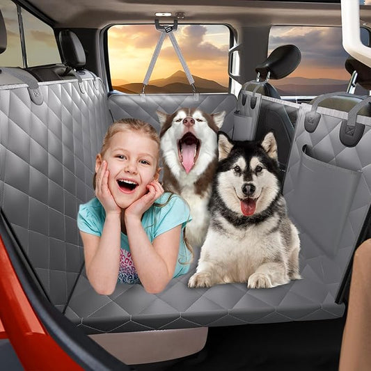 Back Seat Extender for Dogs Truck-Large Space, Dog Pet Seat Cover Back Seat Hard Bottom Holds 420lbs, Waterproof Dog Hammock for Crew Cab Trucks F150, RAM1500, Sierra, Tundra, Silverado, Grey