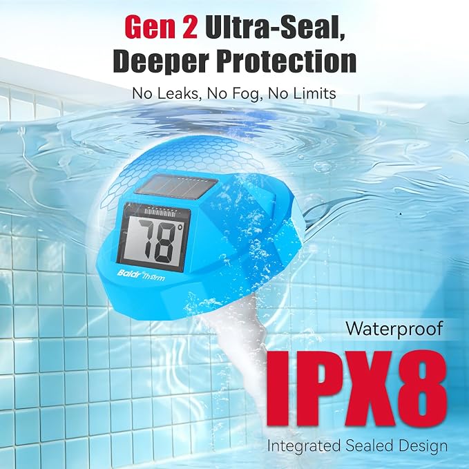 Pool Thermometer Digital Floating, Swimming Pool Water Temperature Sensor, 2026 New Upgrade | Solar Powered | Easy Read | High Precision | Anti-Fog, for Hot Tub, Spa&Ice Bath (Light Blue)