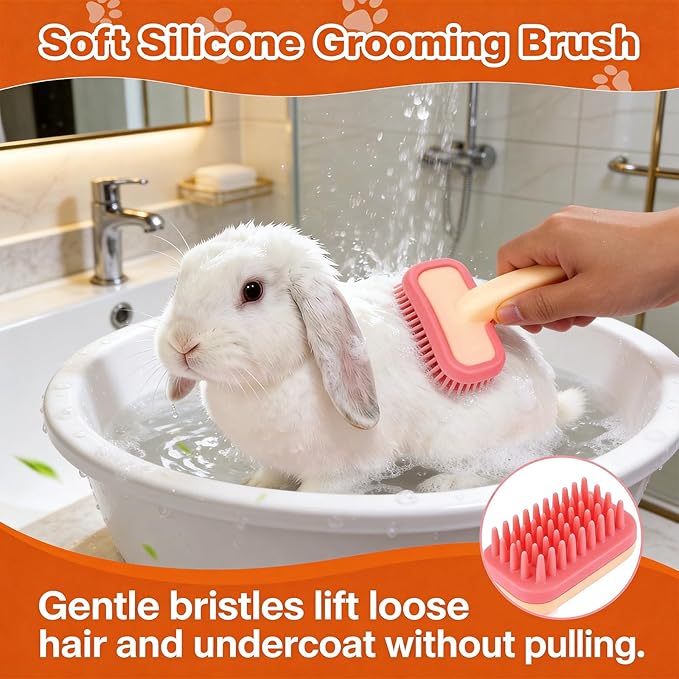 2pcs Rabbit Brush, Bunny Brush, Small Animal Grooming Comb, Removes Loose Fur, Detangles & Massages for Rabbits, Chinchillas, Puppies & Kittens During Shedding and Bath Time