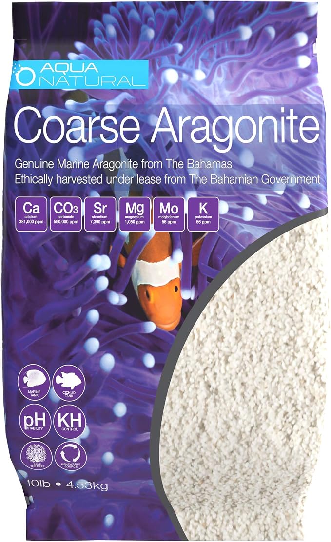 Aqua Natural Aquarium Sand, Coarse Aragonite, 10lb | Reef, Saltwater and Marine Aquariums