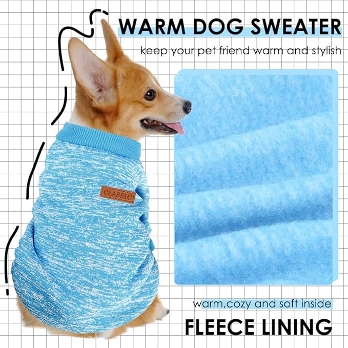 3 Pack Dog Sweaters for Small Dogs Girl Boy Winter Fleece Clothes Warm Soft Dog Sweatshirt Outfit for Dogs Cats Pet Apparel (Rose+Light Blue+Purple, XX-Small)