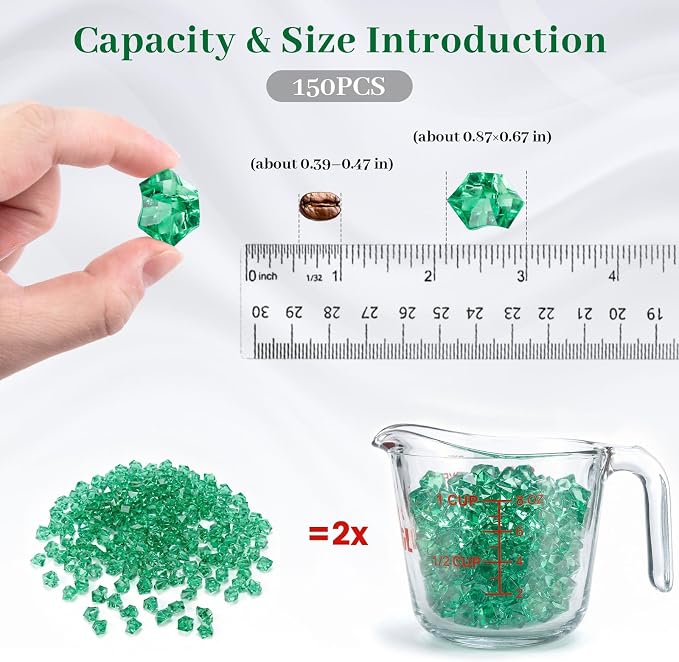 DOMESTAR Green Fake Ice Rocks, 150 PCS Acrylic Crystal for Vase Fillers | Fake Diamonds for Table Centerpieces Party Decor, Fish Tanks Decor Table Scatter DIY Craft Supplies