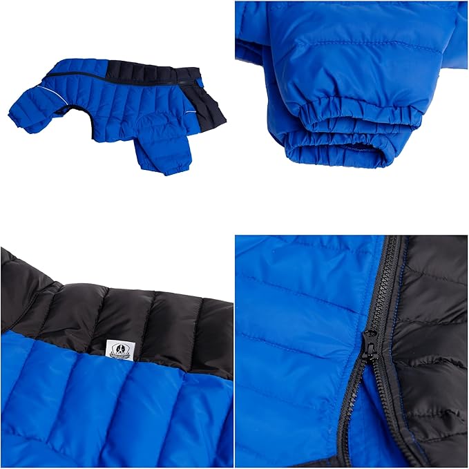 Lovelonglong Warm Jacket - 4 Legs Covered Waterproof Windproof Reflective Vest, Zippered Adjustable Outdoor Snow Jacket for Small Medium Large Dogs, Blue L