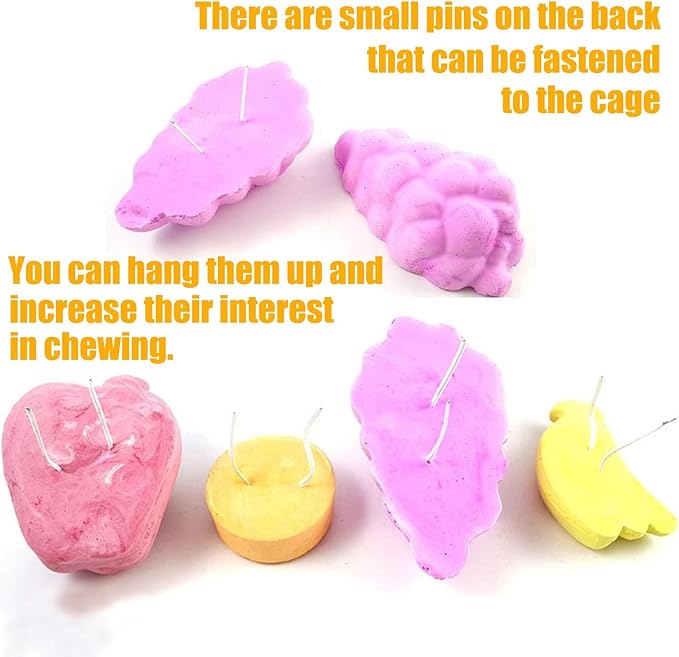Hamiledyi 5 Pcs Chinchilla Lava Blocks Fruit Shaped Rabbit Chew Toys Bunny Lava Teeth Grinding Square Stone Small Animal Mineral Calcium Stone for Hamsters Rabbit Chinchillas Squirrel Mouse Rat Parrot