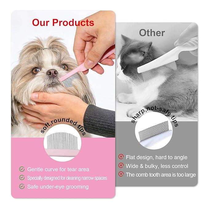 Pet Eye Comb for Small Dogs Cats Hamsters, Tear Stain Remover Grooming Brush, Gentle Face Paw Coat Cleaning, Handheld Design for Yorkie Shih Tzu Maltese Teddy Mini Poodle, Puppy Essentials