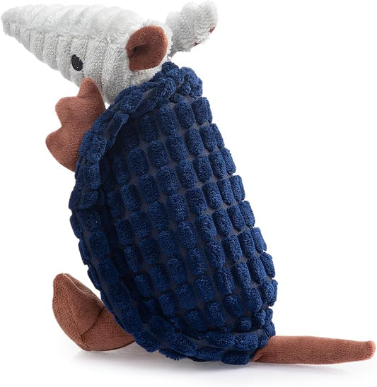 Hollypet Plush Dog Squeaky Toy Stuffed Armadillo Animal Pet Puppy Chew Toys with Clean Teeth for Small Medium Large All Breed Sizes Dogs, Ultramarine, 8 in