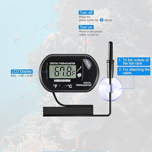 8pcs Aquarium Thermometer LCD Digital Fish Tank Thermometer with Water-Resistant Sensor Probe and Suction Cup for Turtle Incubators Terrarium Water Thermometer