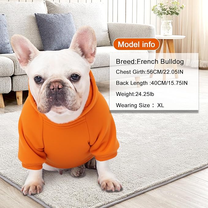 2 Pack Dog Hoodie Warm Hood Dog Sweater Cold Weather Small Dogs Sweatshirt Comfort Pet Clothes for Small Medium Dogs with Pockets (Orange, XS (Back: 7.5",Chest: 12.6", 1.8-3.5lbs))