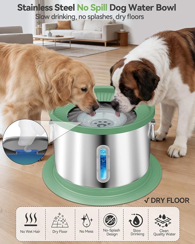 UPSKY 14L No Spill Dog Water Bowl, Stainless Steel Spill Proof Dog Bowl with Water Window, Dual-Suction Anti-Slip Large Capacity Slow Drinking Bowl with Floating Disk for Large Dogs & Messy Drinkers
