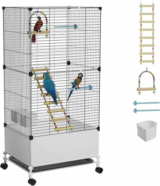 STILLCOVE Big Flight Bird Cage, Black Parakeet Cages with Rolling Stand & Wheels, Wide Birdcage for Parrots Cockatiels Conure Budgie Canary Finch Lovebird