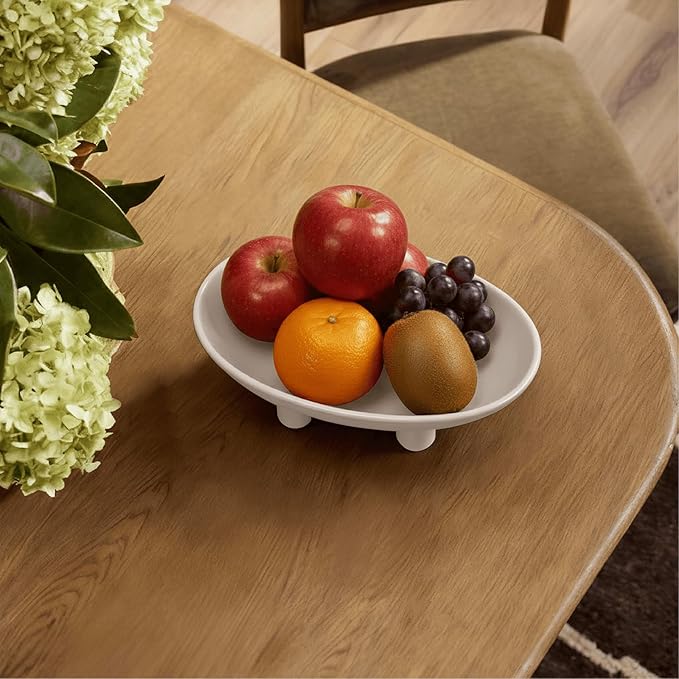 Three-Leg Ceramic Fruit Bowl, 10 Inch Oval Serving Dish for Kitchen Counter, Candy or Key Holder, Home Decor Accent White