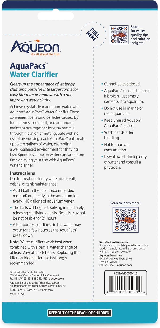 Aqueon AquaPacs Water Clarifier 12 Pack, 10 Gallon
