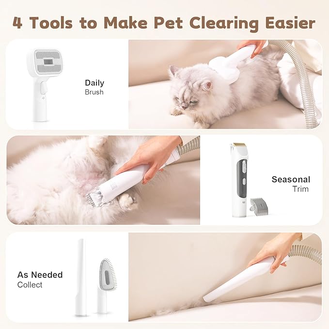 YOOHI Dog Grooming Kit & Dog Grooming Vacuum, 12Kpa Suction Pet Vacuum Grooming Kit with Low Noise, 3 Suction Mode, 2L Capacity, 5 Pet Grooming Tools for Shedding Cat Hair, Home Cleaning