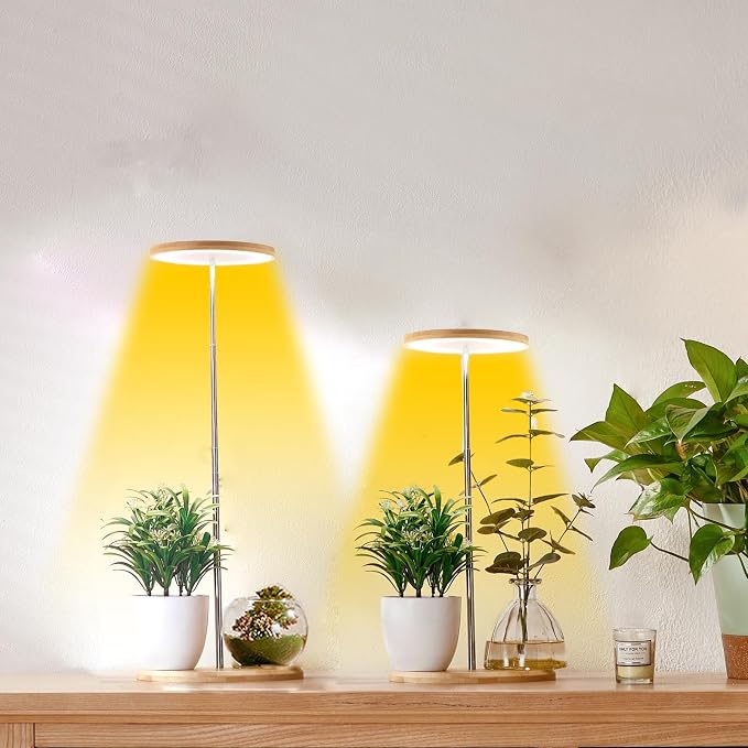 Plant Grow Light for Indoor Plant,Bamboo Mini LED Grow Light Garden,Height Adjustable,Automatic Timer with 8/12/16 Hours，2 Pack