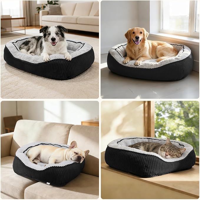 Dog Beds for Small Medium Large Dogs & Cats. Washable Pet Bed, Orthopedic Dog Sofa Bed, Soft Calming Sleeping Warming Puppy Bed (Black, Small-(20’’x 19’’x 6’’))