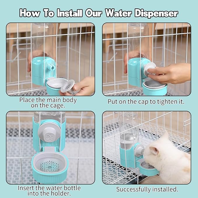 18OZ Rabbit Water Bottle, Pet Water Bottle for Cage Crate,Hanging Automatic Water Dispenser for Cage,Ferret Bunny Guinea Pig Water Bowl,Suitable for Small Animal (Blue, 18OZ)